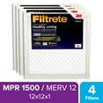 thumbnail image 1 of Filtrete 12x12x1, AC Furnace Air Filter, MPR 1500, Healthy Living Ultra Allergen, 4-Pack, 1 of 6