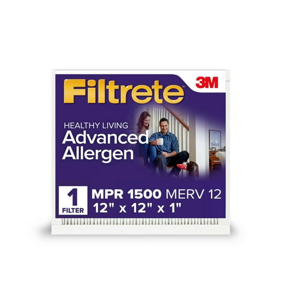 Filtrete 12x12x1 Air Filter, MPR 1500 MERV 12, Advanced Allergen Reduction, 1 New Filter