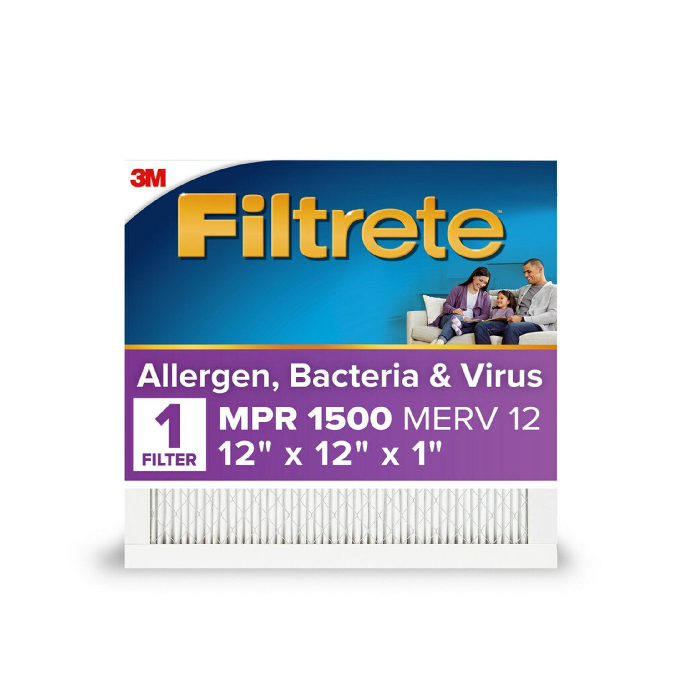 Filtrete 12x12x1 Air Filter, MPR 1500 MERV 12, Allergen, Bacteria and Virus, 1 Filter