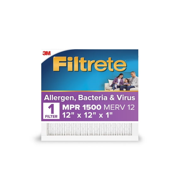 Filtrete 12x12x1 HVAC Furnace Air Filter, MPR 1500 MERV 12, Allergen, Bacteria and Virus, 1 Filter