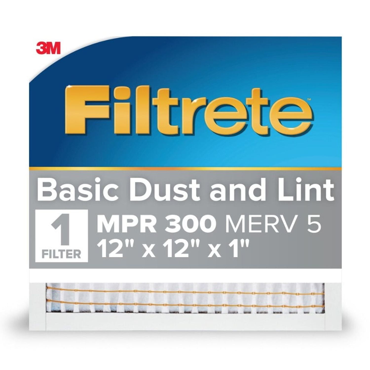 Filtrete 12x12x1 HVAC Furnace Air Filter, MPR 300 MERV 5, Basic Dust and Lint, 1 Filter