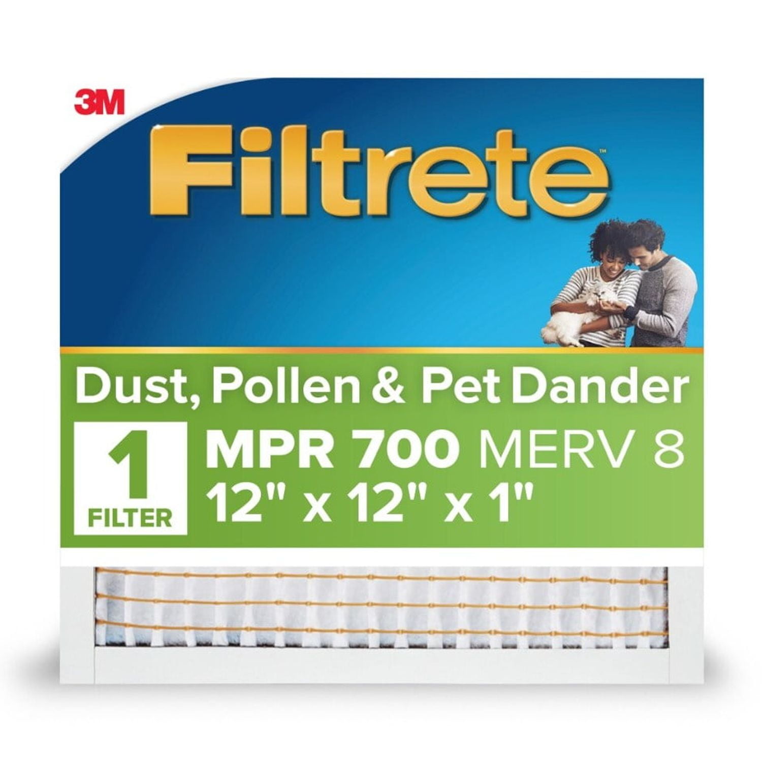 Filtrete 12x12x1 HVAC Furnace Air Filter, MPR 700 MERV 8, Dust, Pollen & Pet Dander Reduction, 1 Filter
