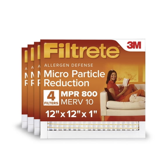 Filtrete 12x12x1 HVAC Furnace Air Filter, MPR 800 MERV 10, Micro Particle Reduction, 4 Pack