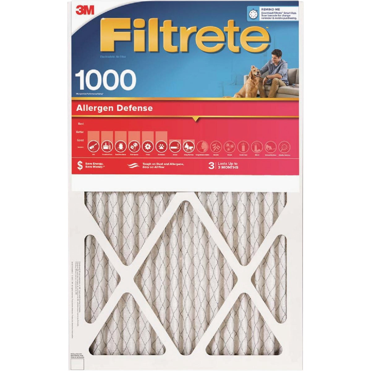 Filtrete 12x20x1, AC Furnace Air Filter, MPR 1000, Micro Allergen Defense, 2-Pack (exact dimensions 11.81 x 19.81 x 0.81)