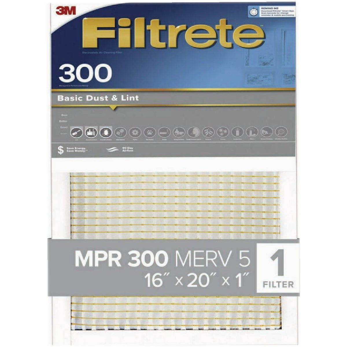 Filtrete 12x20x1 Air Filter, MPR 300, MERV 5, Clean Living Basic Dust 3-Month Pleated 1-Inch Air Filters, 6 Filters