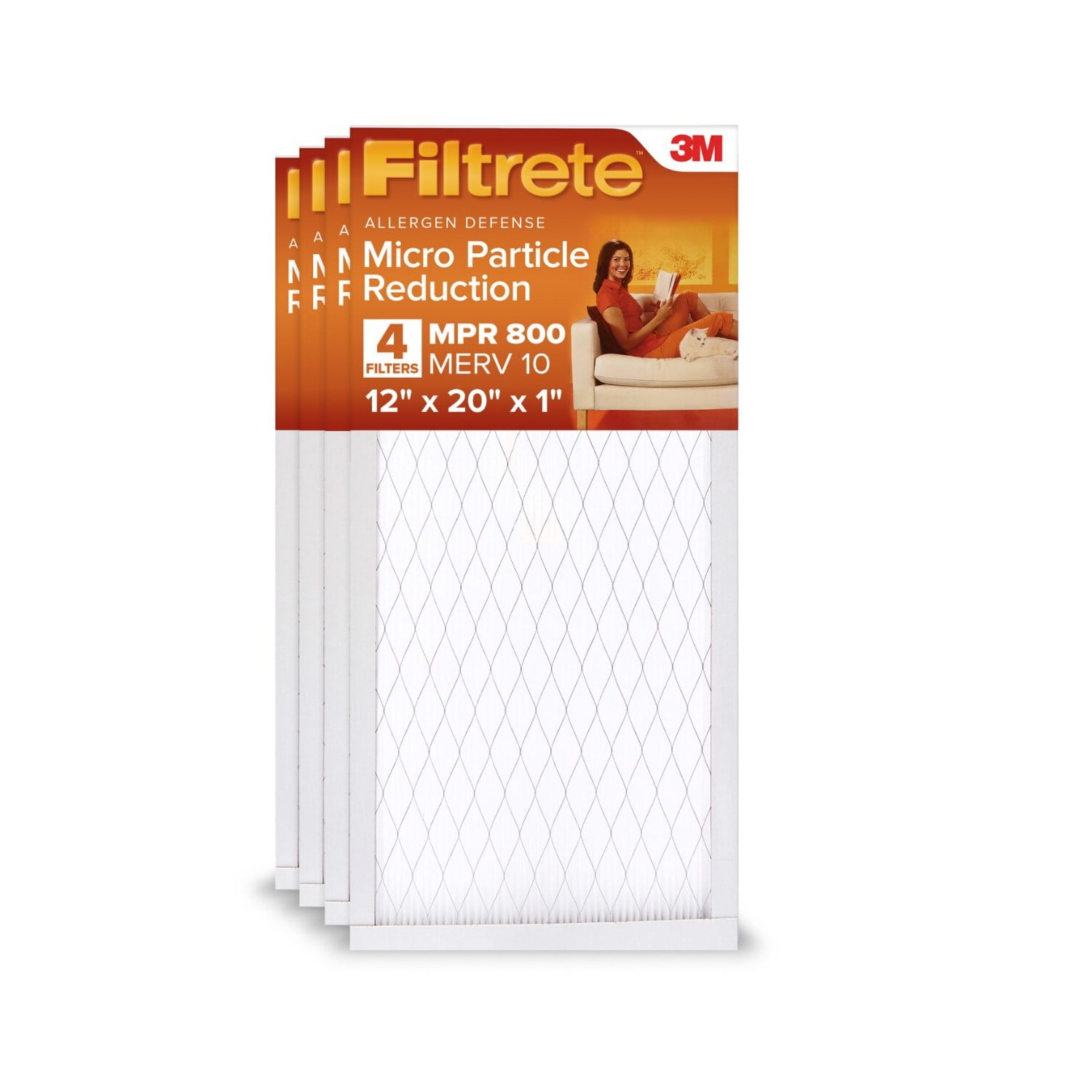 Filtrete 12x20x1 HVAC Furnace Air Filter, MPR 800 MERV 10, Micro Particle Reduction, 4 Pack