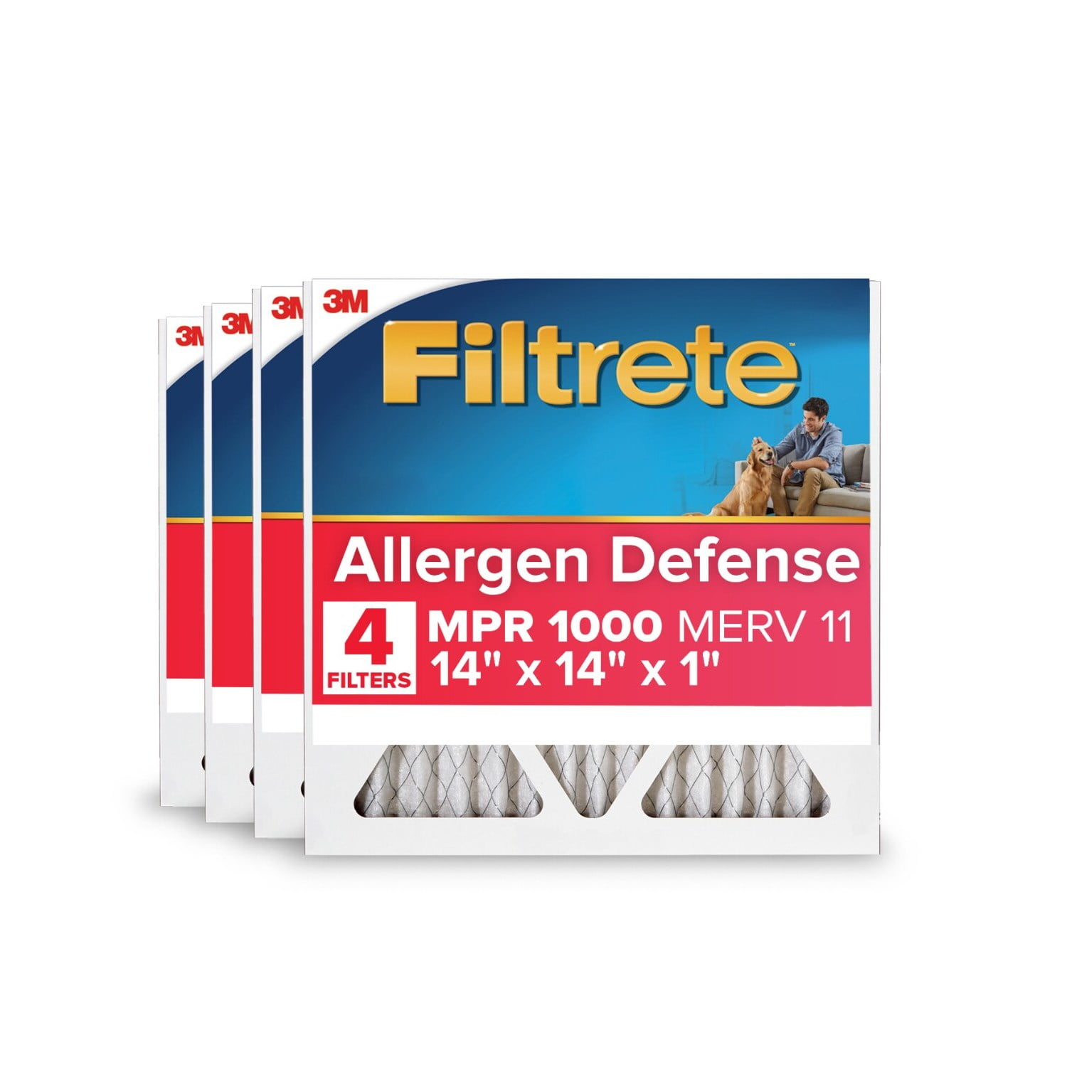 Filtrete 14x14x1 HVAC Furnace Air Filter, MPR 1000 MERV 11, Allergen Defense, 4 Pack