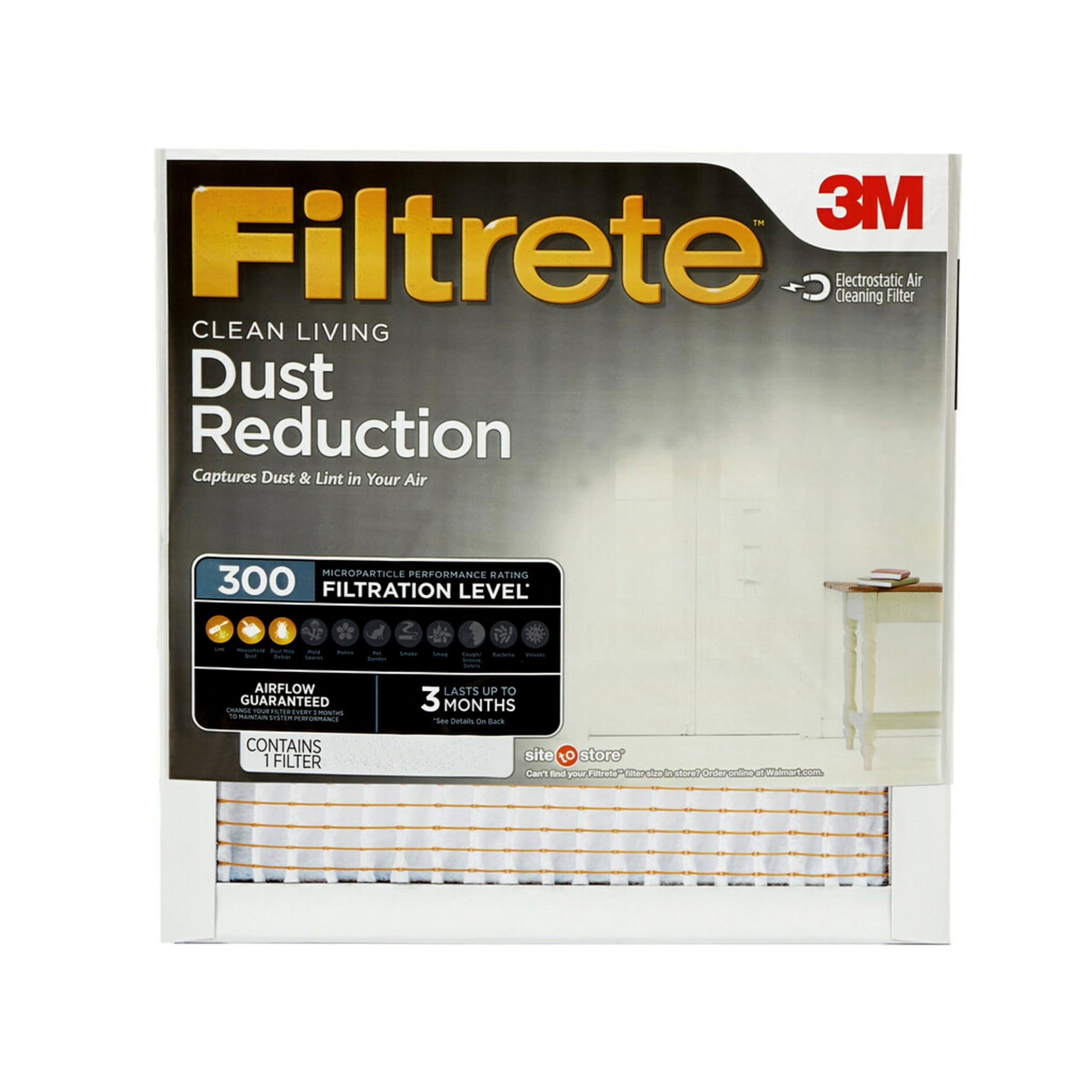 Filtrete 14x14x1 Air Filter, MPR 300 MERV 5, Dust Reduction, 1 Filter