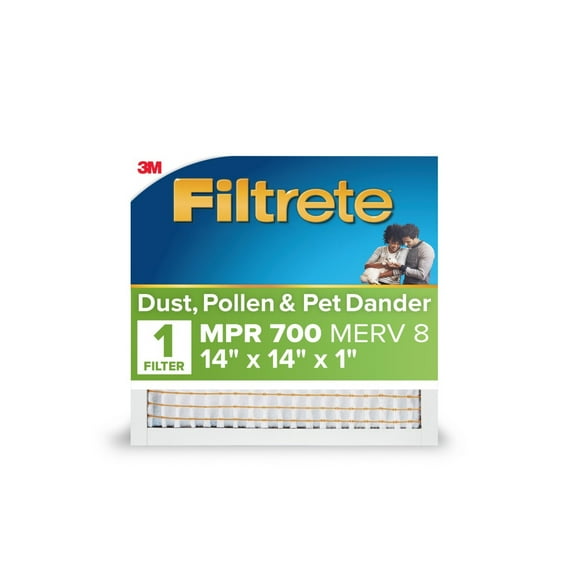 Filtrete 14x14x1 HVAC Furnace Air Filter, MPR 700 MERV 8, Dust, Pollen, and Pet Dander Reduction, 1 Filter