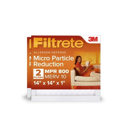 Filtrete 14x14x1 HVAC Furnace Air Filter, MPR 800 MERV 10, Micro Particle Reduction, 2 Filters