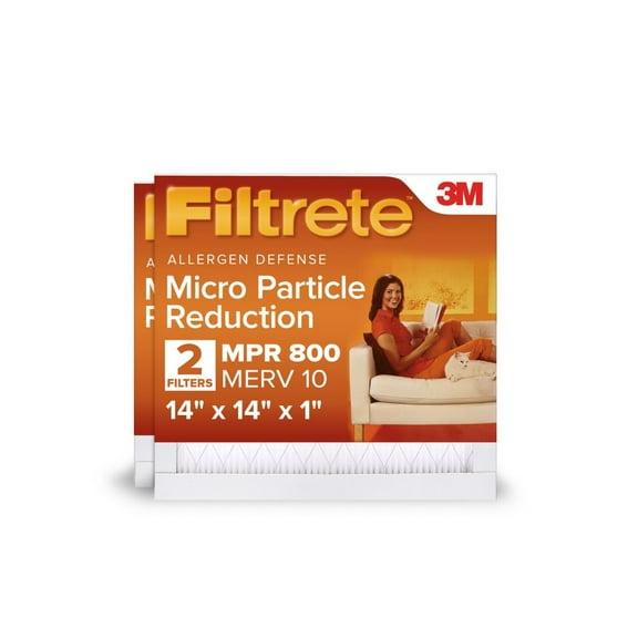Filtrete 14x14x1 HVAC Furnace Air Filter, MPR 800 MERV 10, Micro Particle Reduction, 2 Filters