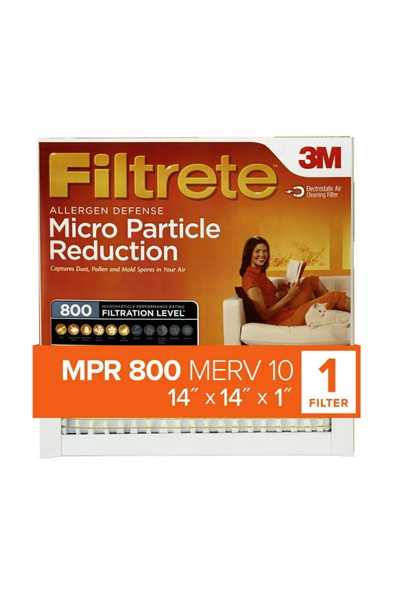 14x14x1, Allergen Defense Micro Particle Reduction HVAC Furnace Air Filter, 800 MPR, 1 Filter