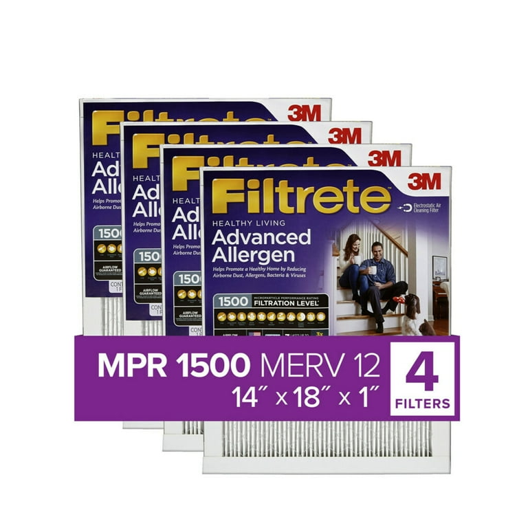 Filtrete 14x18x1 Air Filter MPR 1500 MERV 12 Advanced Allergen Reduction 4 Filters