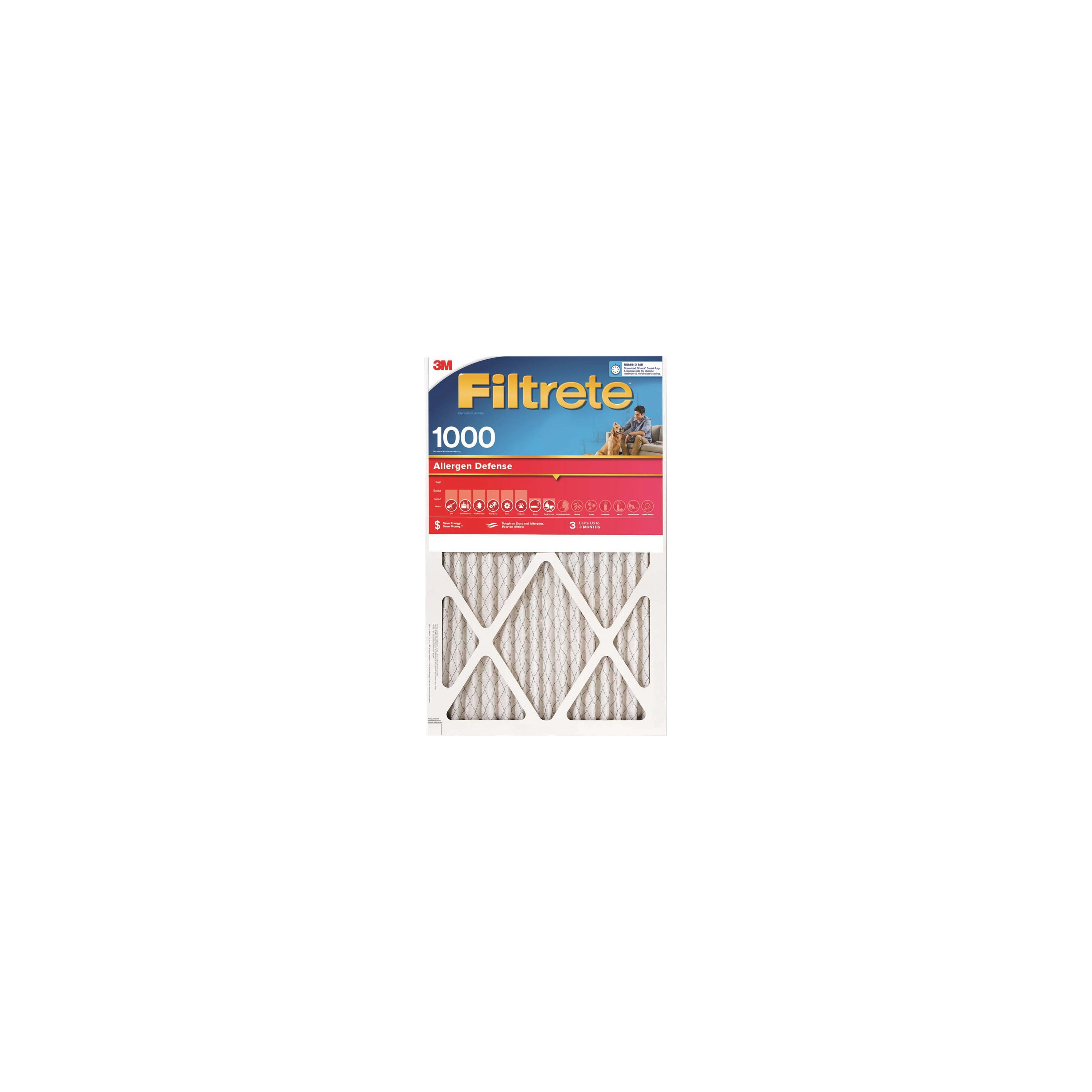 Filtrete 14x20x1 Air Filter MPR 1000 MERV 11, Allergen Defense, 4-Pack exact dimensions 13.81x19.81x0.81