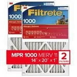 Filtrete 14x20x1 AC Furnace Air Filter, MERV 11, MPR 1000, Micro Allergen Defense, 3-Month Pleated 1-Inch Electrostatic Air Cleaning Filter, 2 Pack (Actual Size 13.781 x 19.781 x 0.84 in)