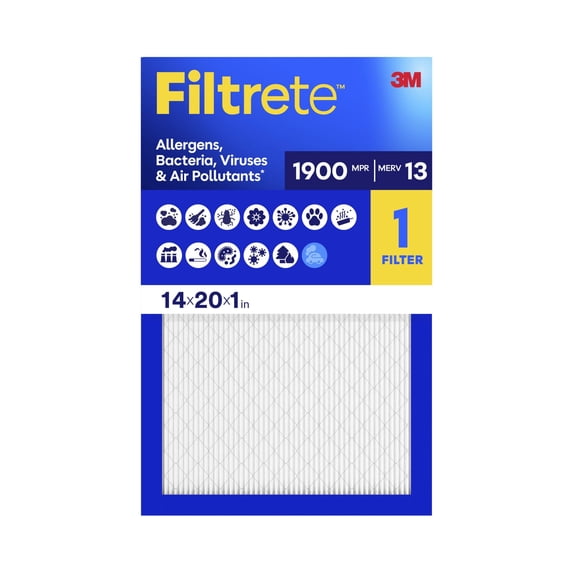 Filtrete 14x20x1 HVAC Furnace Air Filter, MPR 1900 MERV 13, Allergens Bacteria, Viruses & Air Pollutants, 1 Filter