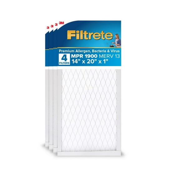 Filtrete 14x20x1 HVAC Furnace Air Filter, MPR 1900 MERV 13, Ultimate Allergen Reduction, 4 Pack