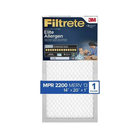 Filtrete 14x20x1 HVAC Furnace Air Filter, MPR 2200 MERV 13, Elite Allergen Reduction, 1 Filter