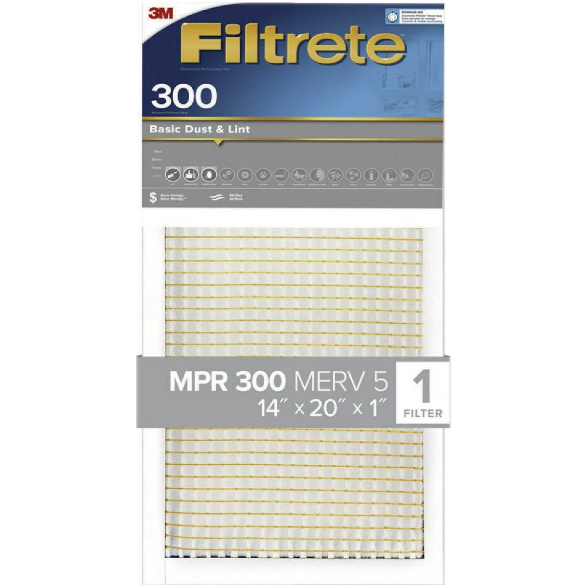 Filtrete 14x20x1 Air Filter MERV 5, 6-Pack AC Furnace Filters for Home HVAC, MPR 300 Basic Dust Defense, Removes Lint & Household Dust, 3-Month Pleated Electrostatic (Actual Size 13.81x19.81x0.81 in)