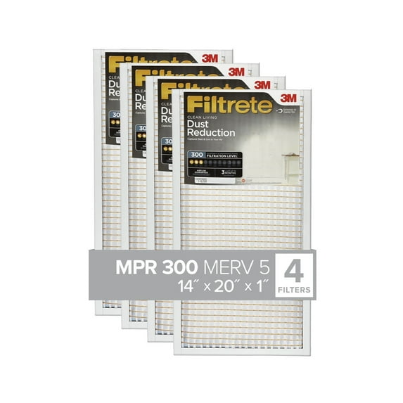 Filtrete 14x20x1 HVAC Furnace Air Filter, MPR 300 MERV 5, Dust Reduction, 4 Filters