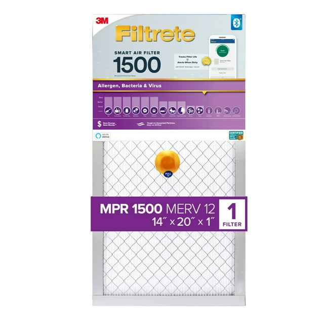 Filtrete 14x20x1 Smart Air Filter, MPR 1500 MERV 12, Allergen, Bacteria