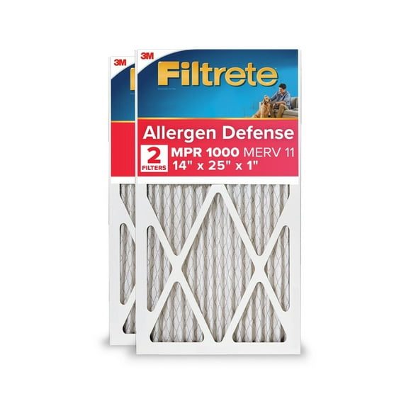 Filtrete 14x25x1 HVAC Furnace Air Filter, MPR 1000 MERV 11, Allergen Defense, 2 Filters
