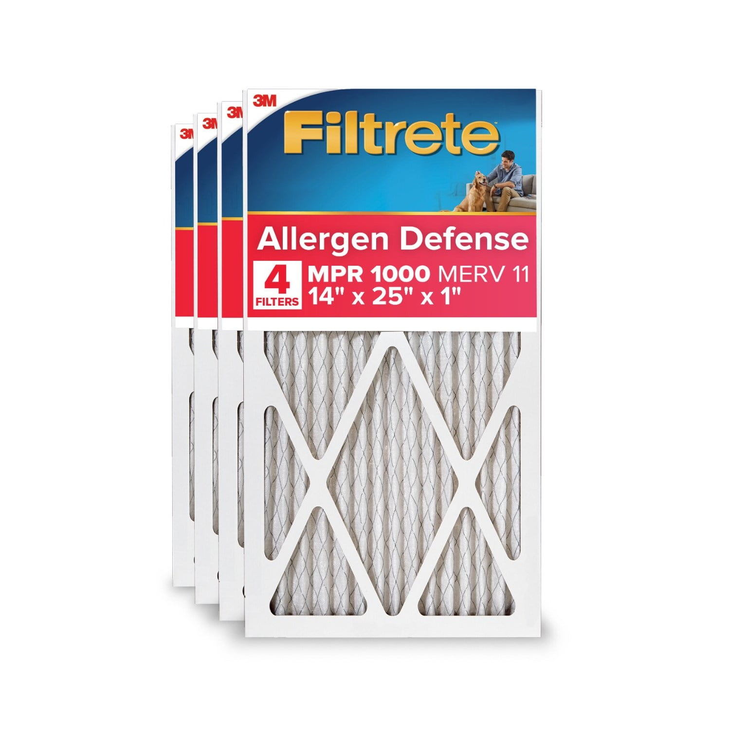 Filtrete 14x25x1 MPR 1000 Allergen Defense Furnace Air Filter, 4-Pack