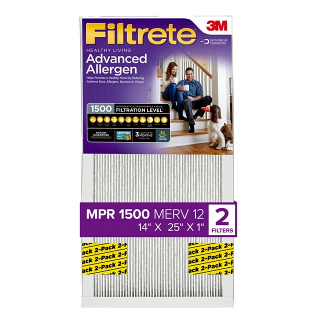 Filtrete 14x25x1 Air Filter, MPR 1500 MERV 12, Advanced Allergen ...