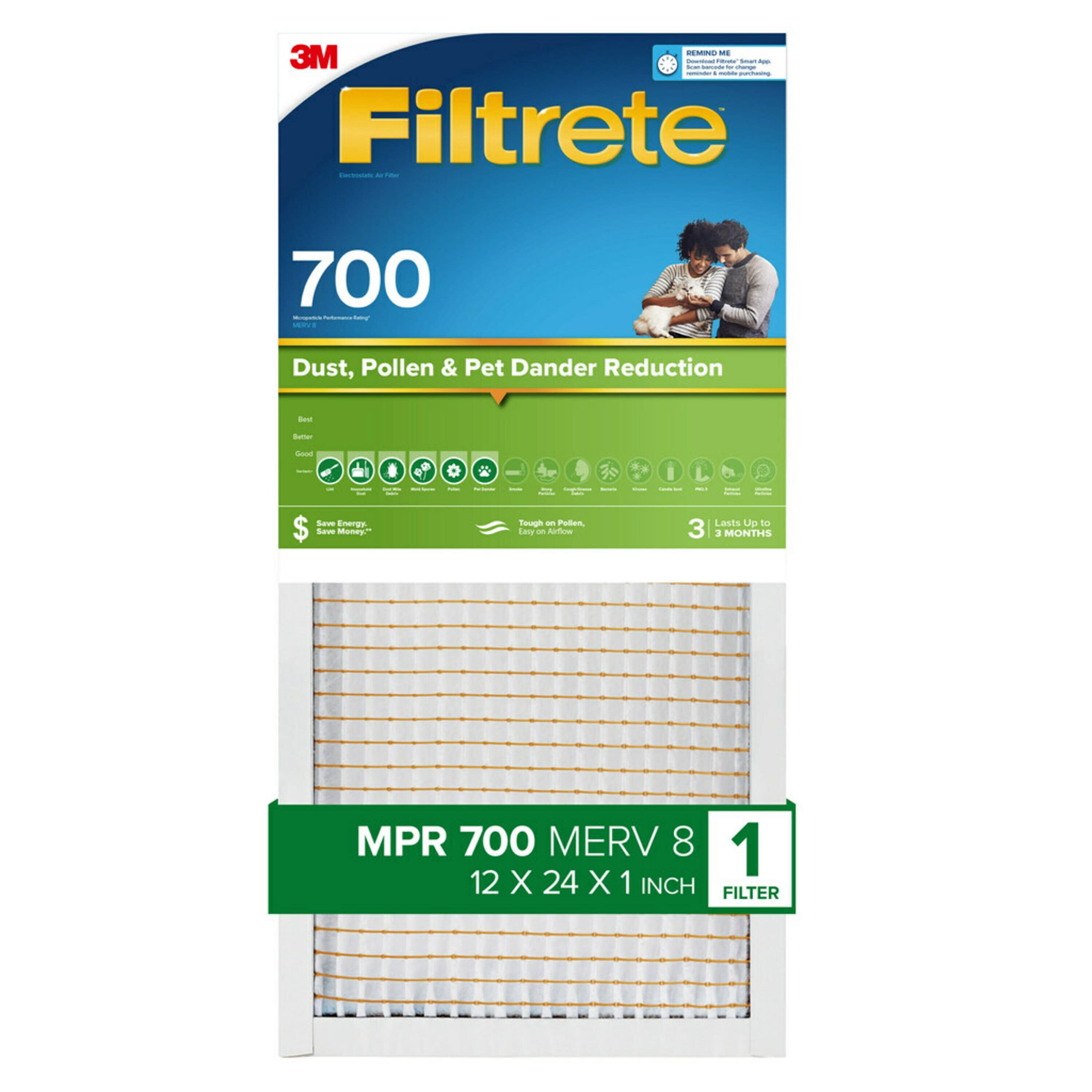Filtrete 14x25x1 Air Filter, MPR 700 MERV 8, Dust, Pollen, and Pet