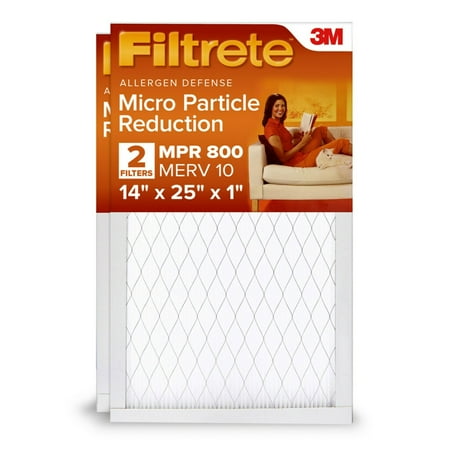 Filtrete 14x25x1 HVAC Furnace Air Filter, MPR 800 MERV 10, Micro Particle Reduction, 2 Filters
