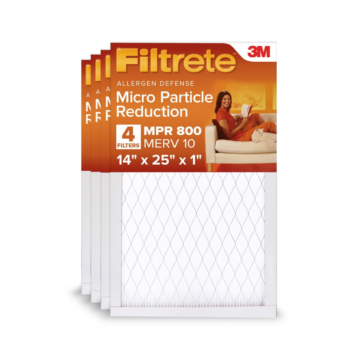 Filtrete 14x25x1 HVAC Furnace Air Filter, MPR 800 MERV 10, Micro Particle Reduction, 4 Pack