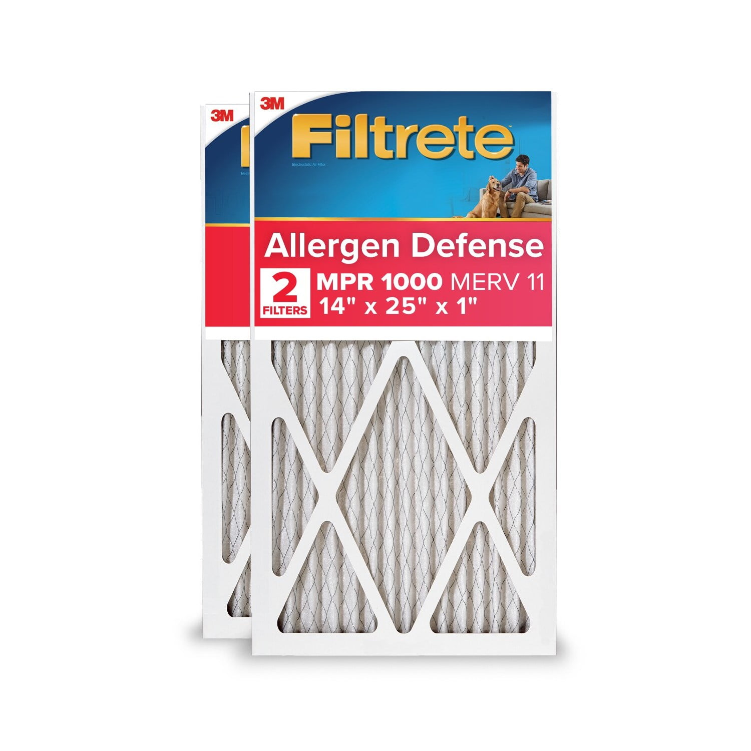Filtrete 14x25x1 HVAC Furnace Air Filter, MPR 1000 MERV 11, Allergen Defense, 2 Pack
