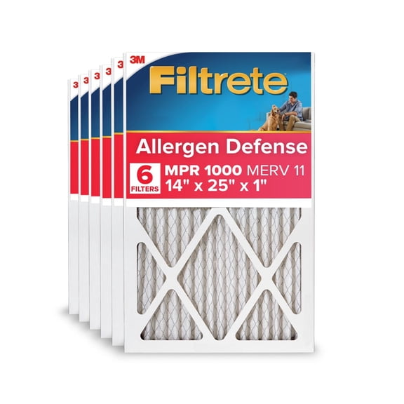 Filtrete 14x25x1 HVAC Furnace Air Filter, MPR 1000 MERV 11, Allergen Defense, 6 Pack