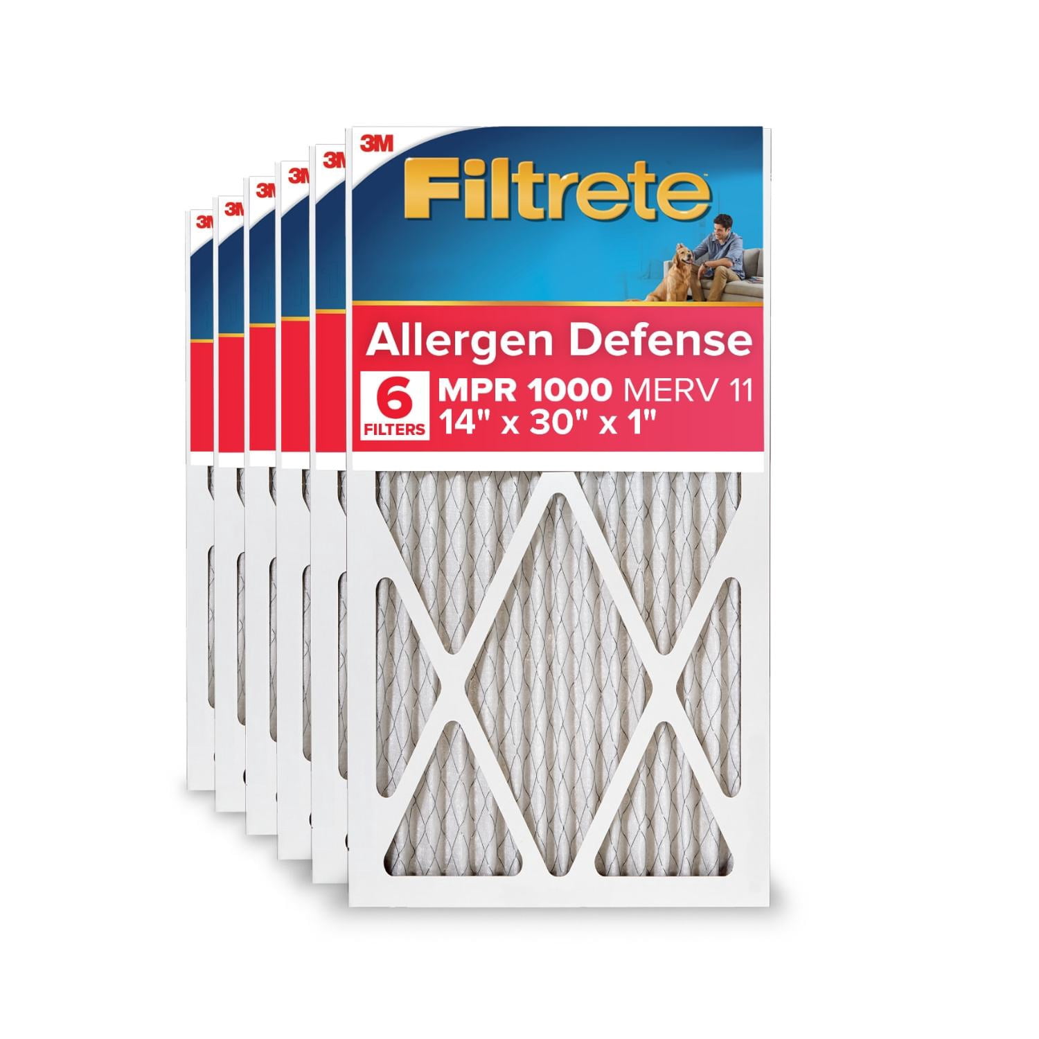 Filtrete 14x30x1 HVAC Furnace Air Filter, MPR 1000 MERV 11, Allergen Defense, 6 Pack