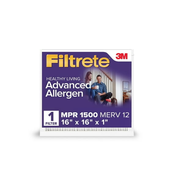 Filtrete 16x16x1 Air Filter, MPR 1500 MERV 12, Advanced Allergen Reduction, 1 Filter