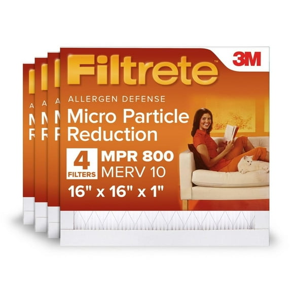 Filtrete 16x16x1 HVAC Furnace Air Filter, MPR 800 MERV 10, Micro Particle Reduction, 4 Pack