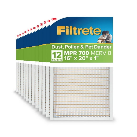 Filtrete 16x20x1 HVAC Furnace Air Filter, MPR 700 MERV 8, Dust, Pollen, and Pet Dander Reduction, 12 Pack