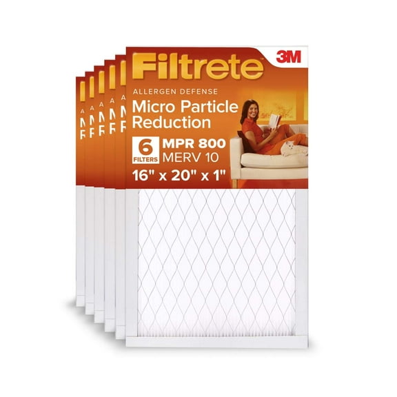 Filtrete 16x20x1 HVAC Furnace Air Filter, MPR 800 MERV 10, Micro Particle Reduction, 6 Pack