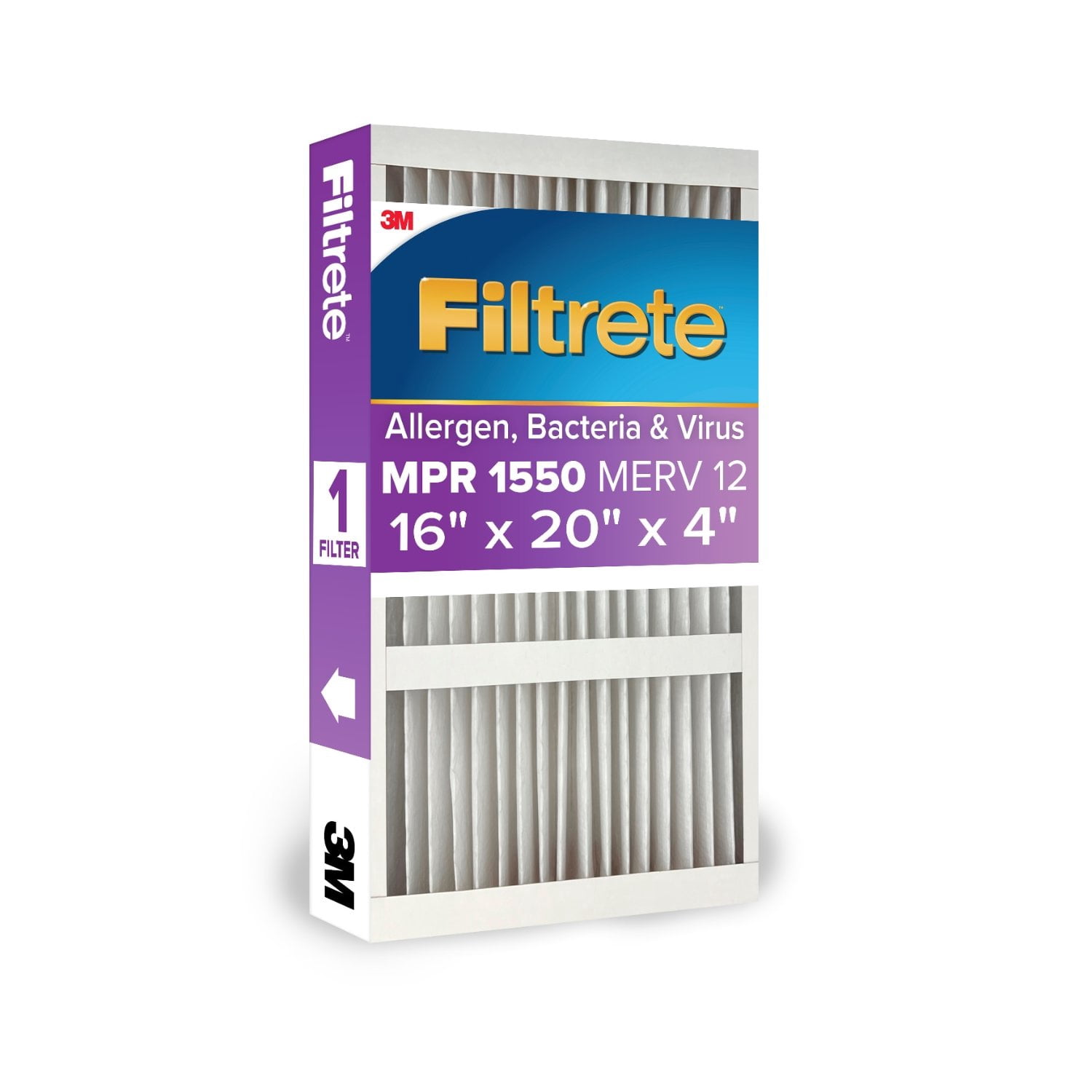 Filtrete 16x20x4 HVAC Furnace Air Filter, MPR 1550 MERV 12, Ultra Allergen Reduction, 1 Filter