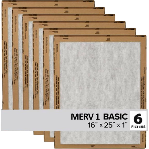 Filtrete 16x25x1 Air Filter, 3M MERV 1 HVAC Flat Furnace Filter Replacement, 6-Pack (Actual Size 15.98x25x0.98 in)