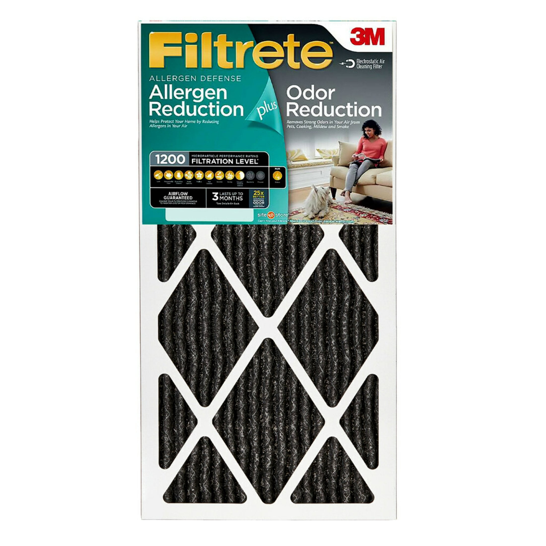 Filtrete 16x25x1 Air Filter, MPR 1200 MERV 11, Allergen Plus Odor