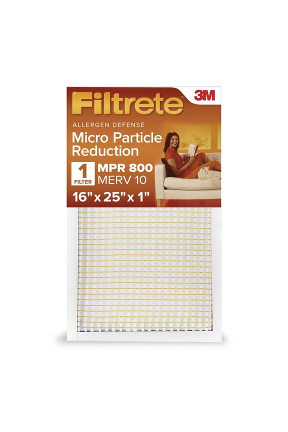16x25x1 HVAC Furnace Air Filter, MPR 800 MERV 10, Micro Particle Reduction, 1 Filter