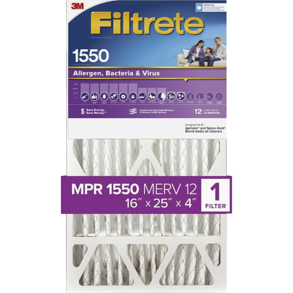 Filtrete Healthy Living Air Filter MPR 1550 DP - Ultra Allergen Deep Pleat - 2 Pack, 16x25x4
