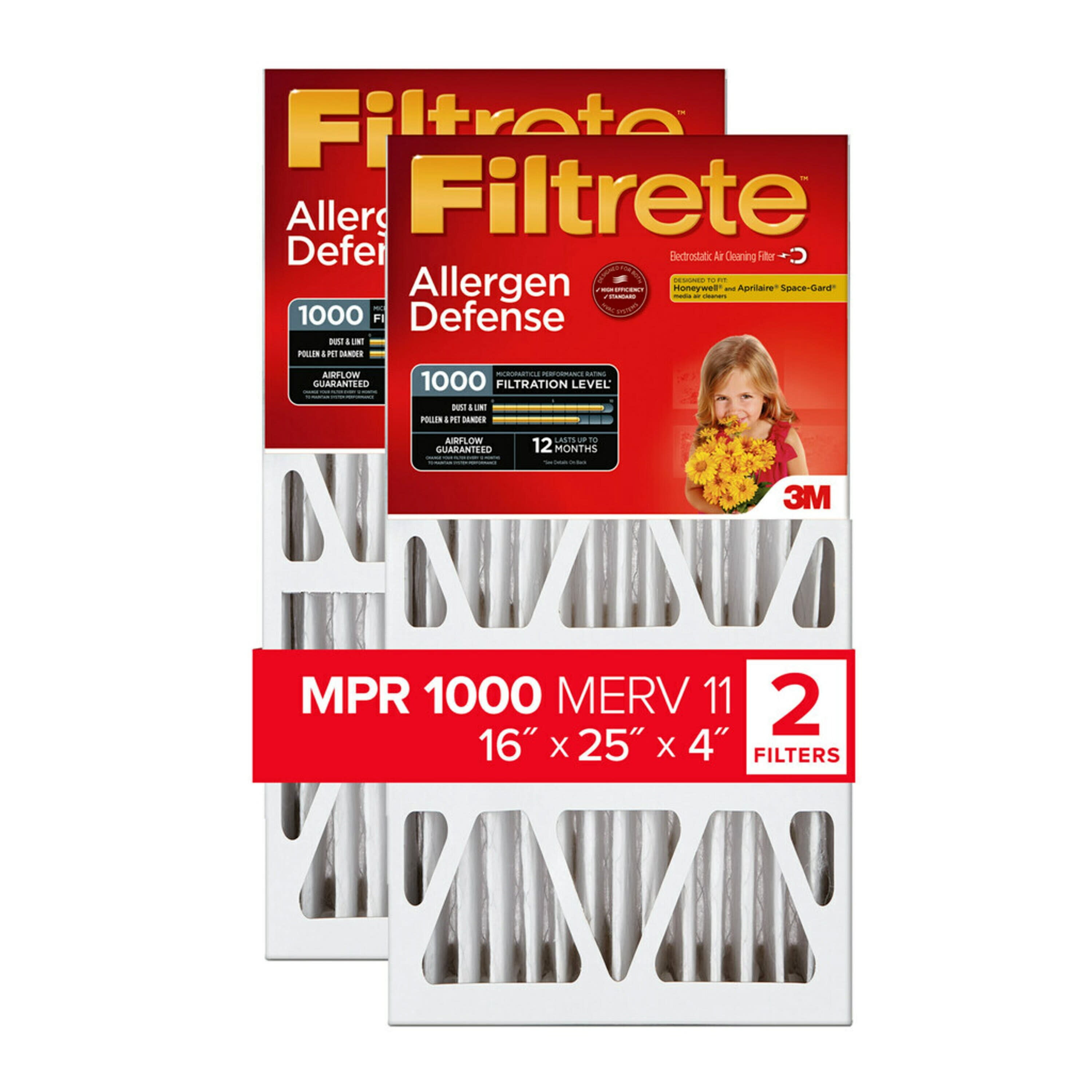 Filtrete 16x25x4 Air Filter, MPR 1000 MERV 11, Allergen Defense, 2