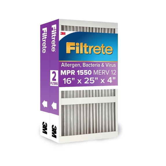 Filtrete 16x25x4 HVAC Furnace Air Filter, MPR 1550 MERV 12, Ultra Allergen Reduction, 2 Pack