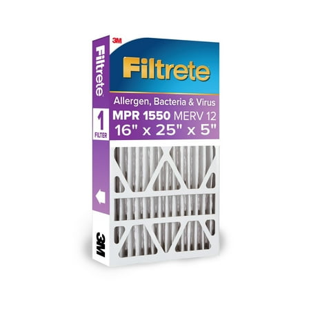 Filtrete 16x25x5 HVAC Furnace Air Filter, MPR 1550 MERV 12, Ultra Allergen Reduction, 1 Filter
