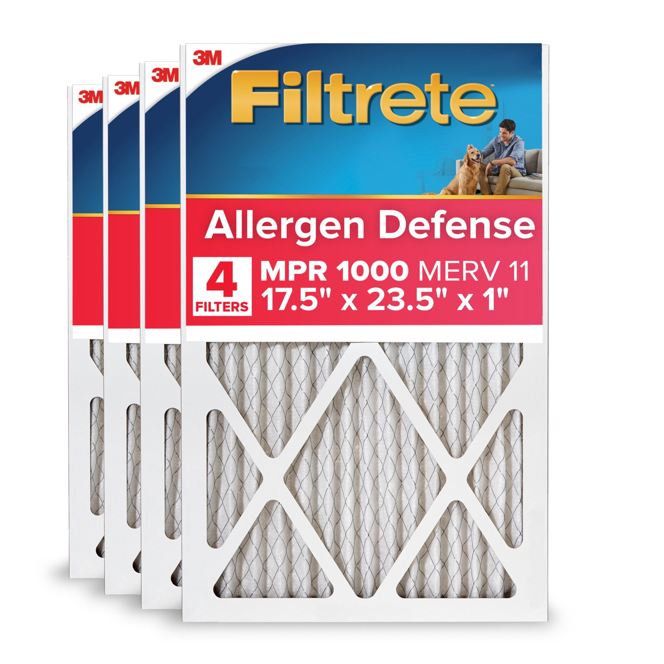 Filtrete 17.5x23.5x1 HVAC Furnace Air Filter, MPR 1000 MERV 11, Allergen Defense, 4 Pack