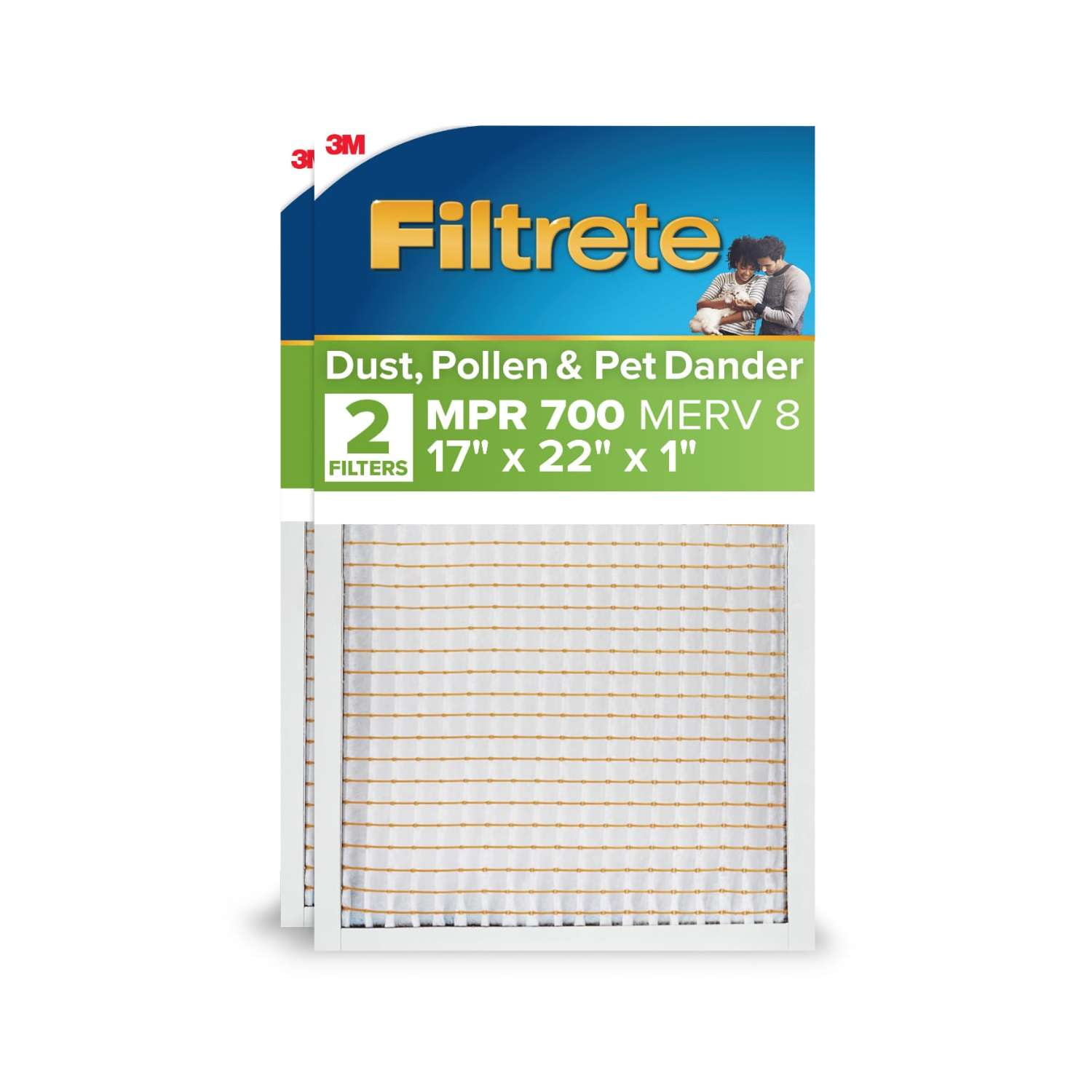 Filtrete 17x22x1 HVAC Furnace Air Filter, MPR 700 MERV 8, Dust, Pollen, and Pet Dander Reduction, 2 Pack