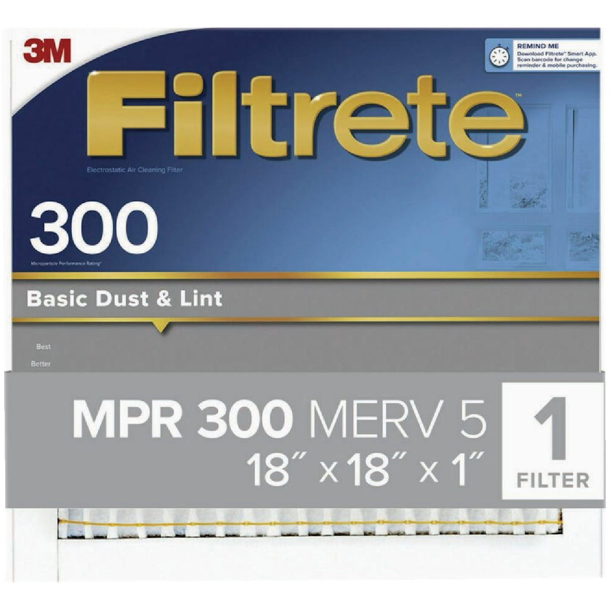 Filtrete 18x18x1 Air Filter, 3M MERV 5 HVAC AC Furnace Filter Replacement, 6-Pack Actual Size 17.81x17.81x.88 in
