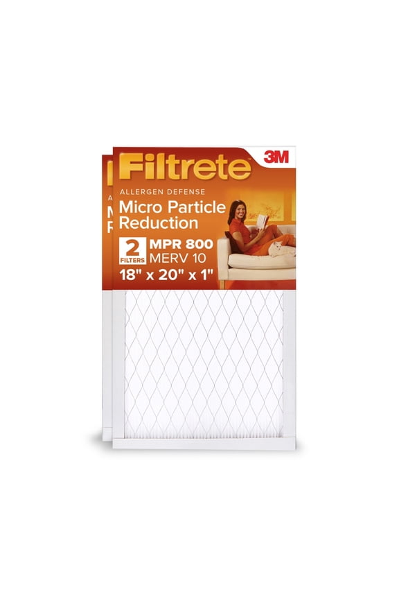 18x20x1 HVAC Furnace Air Filter, MPR 800 MERV 10, Micro Particle Reduction, 2 Filters